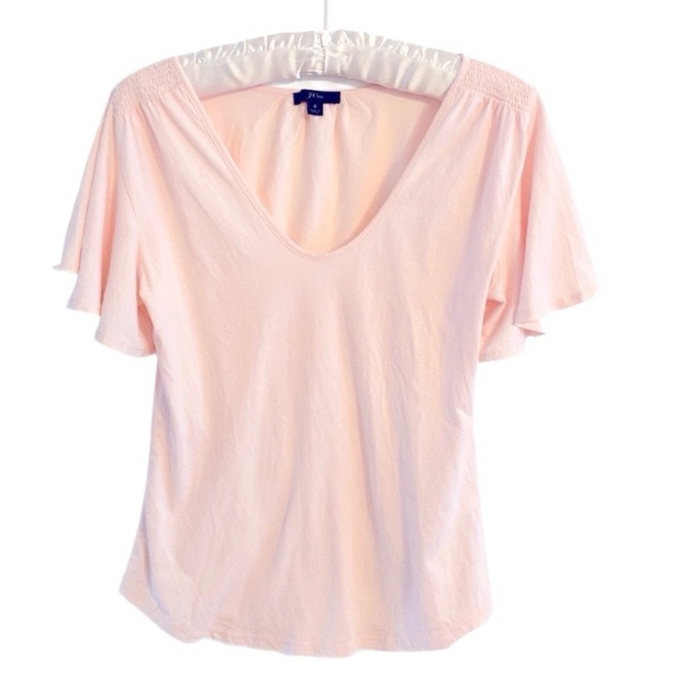 J Crew Peach V-Neck Flutter Sleeve Top Size S